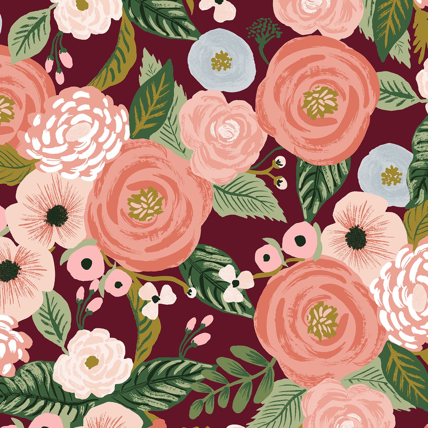 Garden Party, Juliet Rose in Burgundy Canvas by Rifle Paper Co